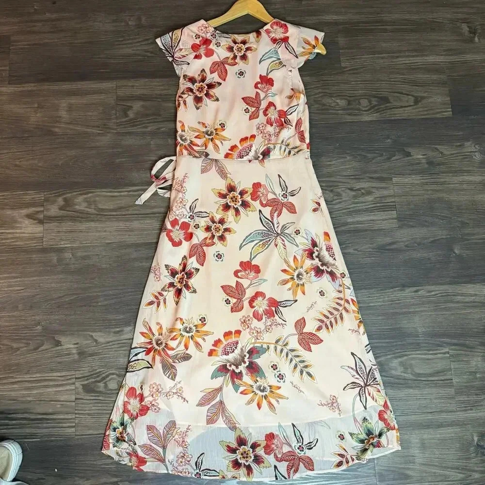 Sanctuary Womens Jolynn Wrap Midi Dress Size 6 Pink Multicolor Floral New Flowy - Picture 3 of 10